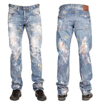 Atacado Novos Homens Moda Pigmento Tingido Denim Jeans